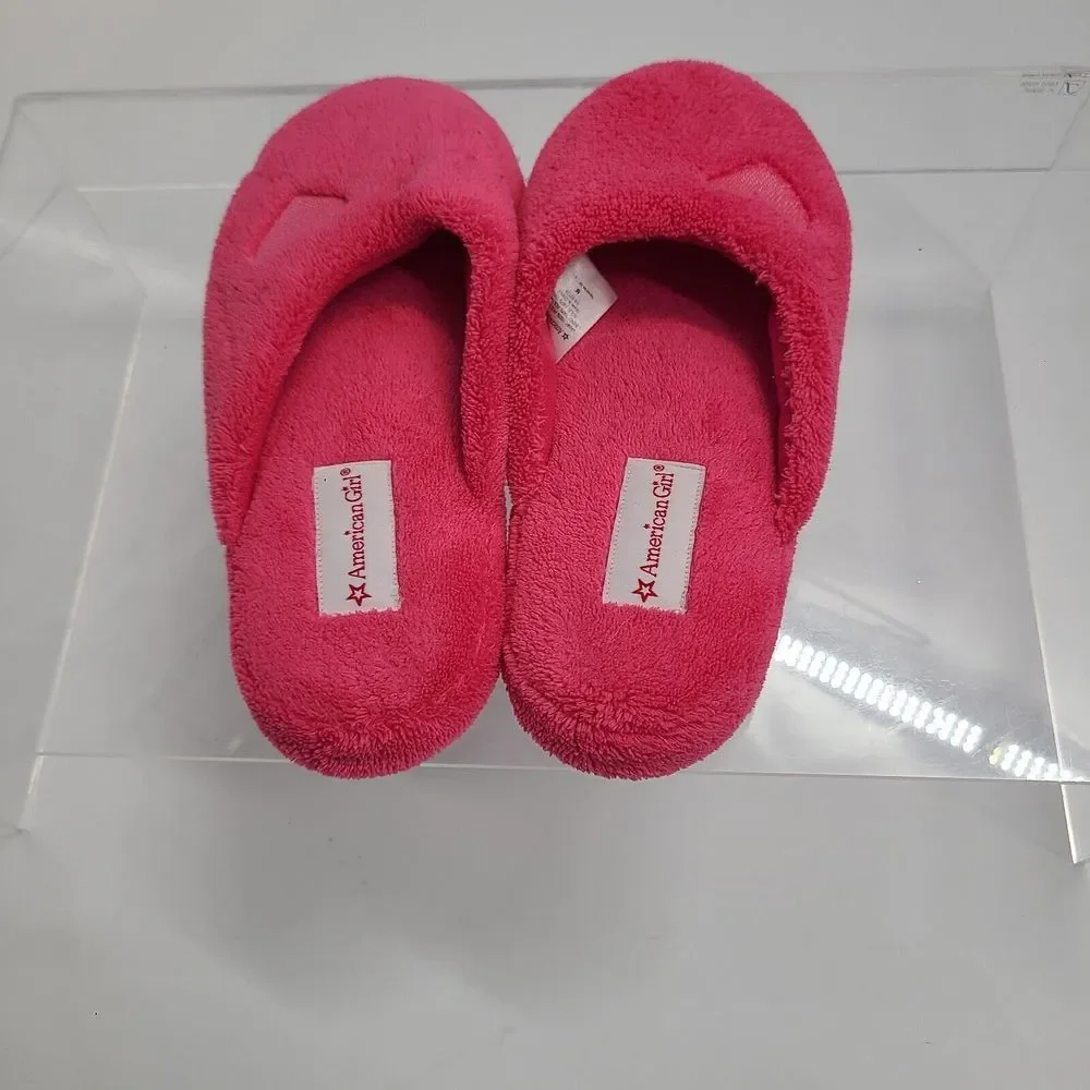 American Girl SLIPPERS for GIRLS Size Medium 3.5 - 5 Hot Pink Slip On Hearts